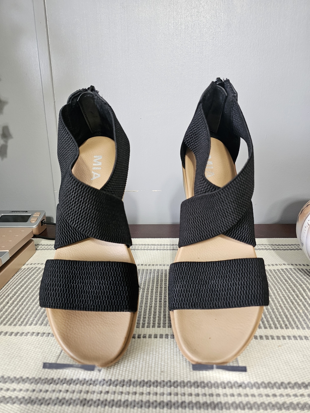 MIA Black Elastic Crisscross Sandals